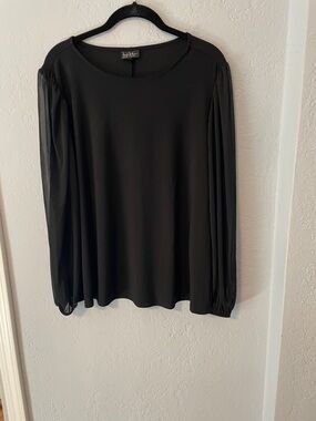 Nicole Miller Black Long-Sleeve Sheer-Sleeve Top